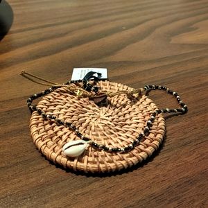 Black and Gold Beaded Shell Necklace